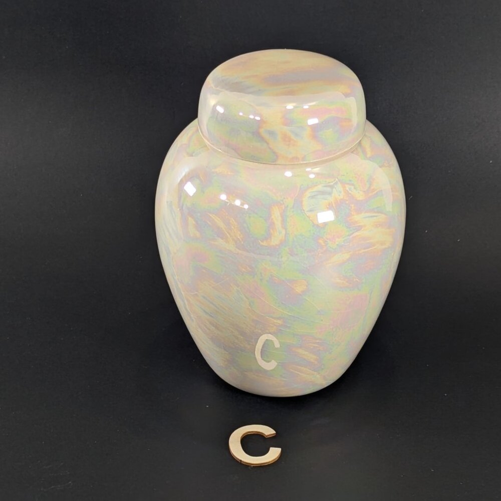 Classic ceramic Urn, Pearl white gloss dog cremation urn, pet memorial (C)